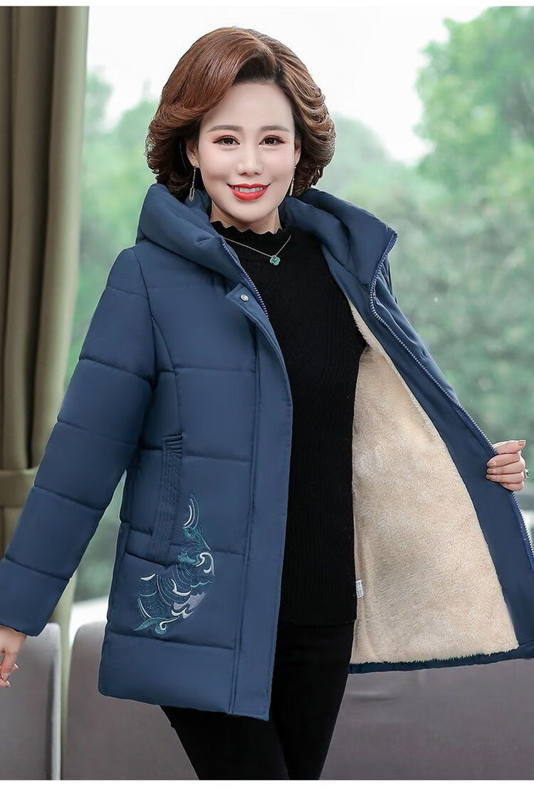 中年冬装棉衣外套40-50岁女士棉袄中长款洋气加绒棉袄 豆沙色 5xl