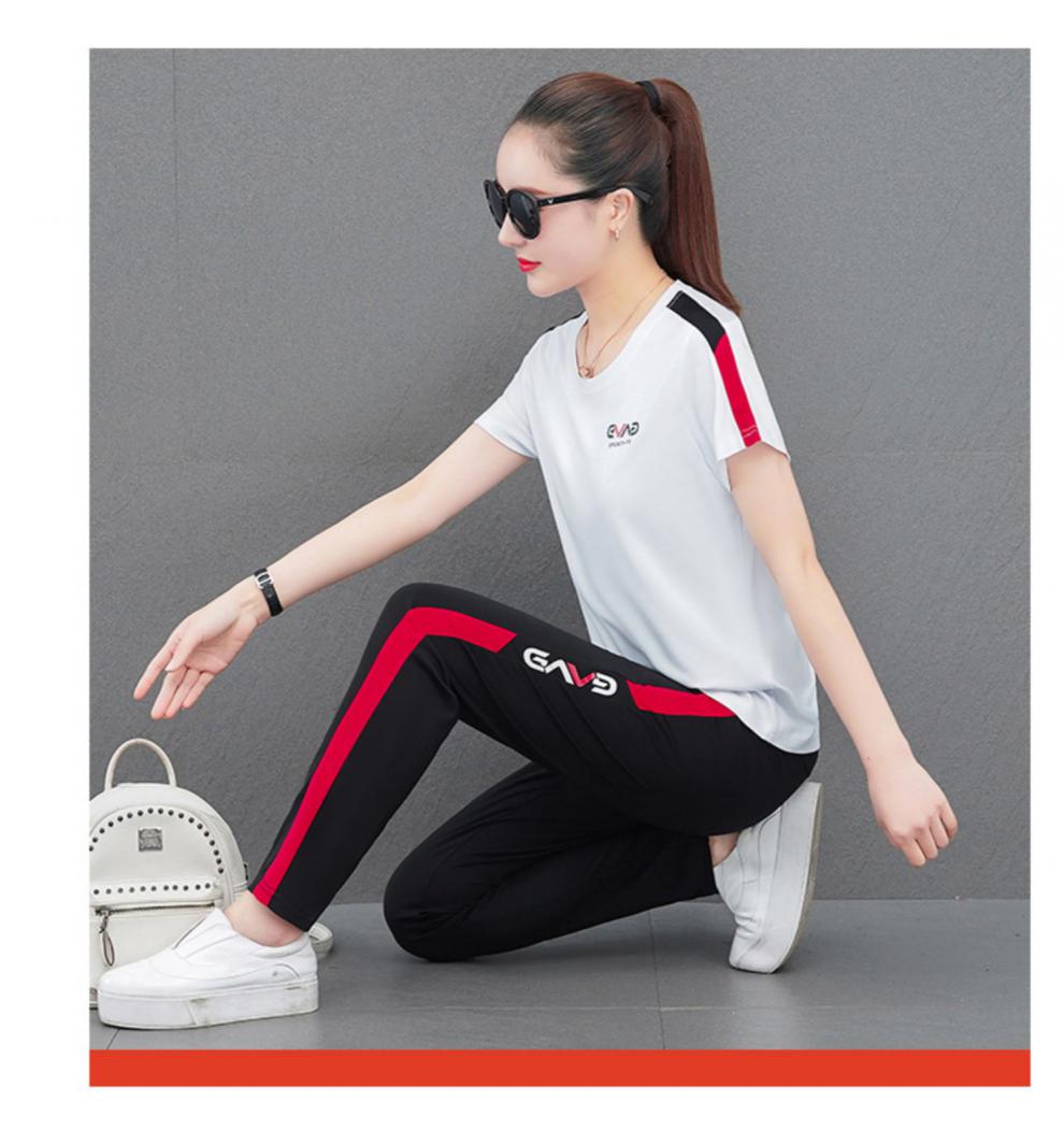 panikeke运动套装女夏圆领长袖长裤宽松时尚休闲跑步两件套夏季薄款