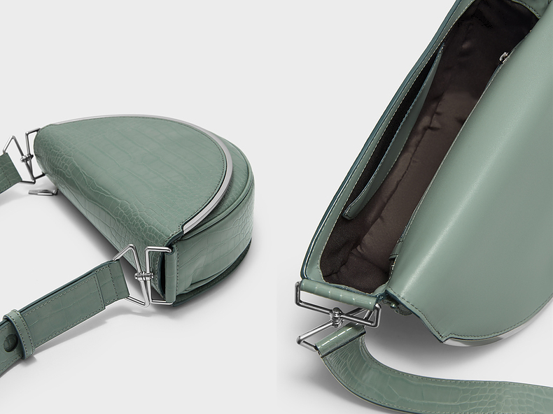 520礼物送女友charleskeith女包半圆形翻盖单肩包女士sagegreen灰绿色