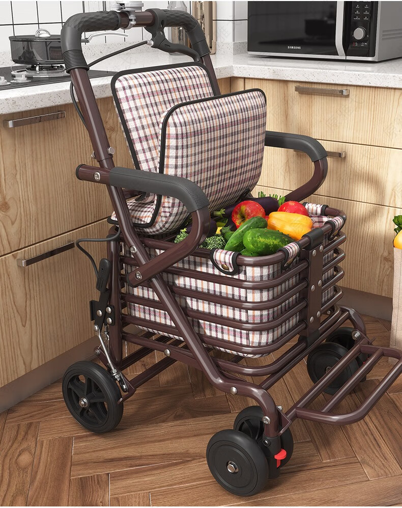 能坐人的拉菜车折叠购物车座椅可坐四轮拉杆买菜小拉车助步老人手推车