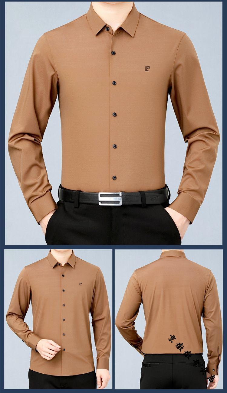 pierrecardin皮尔卡丹正品长袖羊绒衬衫男士春秋新款中年休闲百搭简约