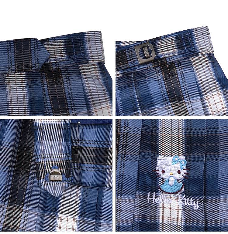 梗豆物语三丽鸥联名款凯蒂猫jk制服百褶格子裙冰蓝凯蒂猫tr短裙l