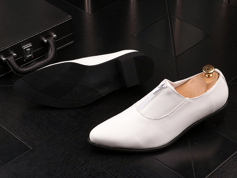 男士英伦尖头高跟皮鞋型师韩版潮男内增高6cm时尚个性鞋子白色正常版