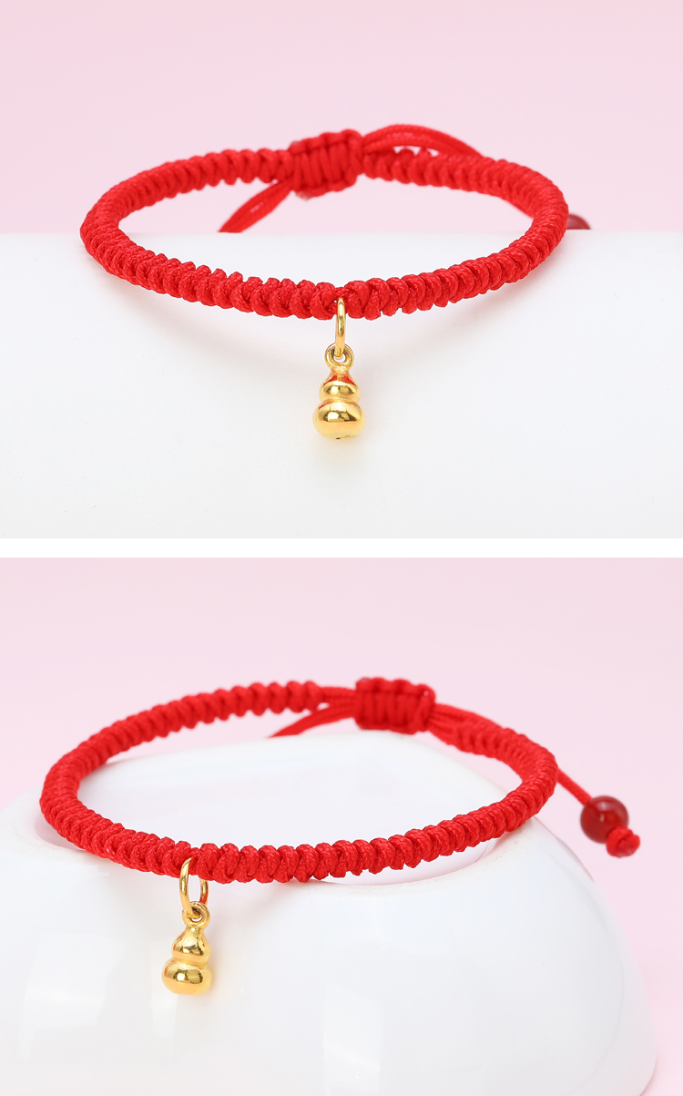 旬谨纪3d硬金999足金黄金小葫芦吊坠光面葫芦转运珠手链女款锁骨项链