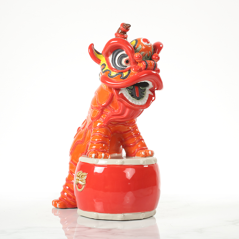 国潮醒狮摆件 醒狮茶叶储存罐创意国潮文创装饰摆件礼品石湾公仔复古