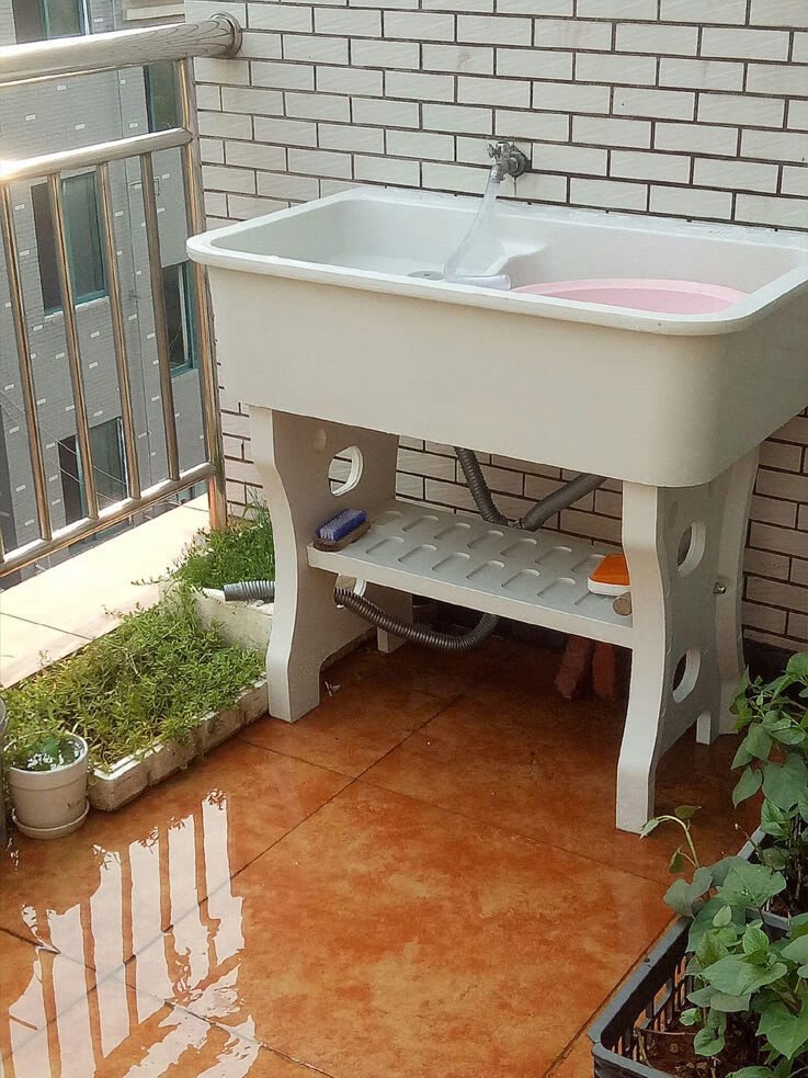 适用石英石洗衣池带搓衣板阳台家用洗衣台上盆大理石一体成型落地水槽