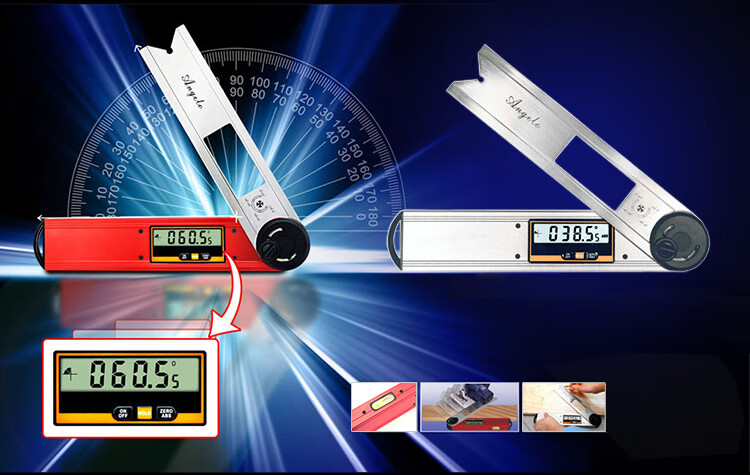 天目数显角度尺不锈钢电子角度规360度夹角量角器工业级角度尺银色