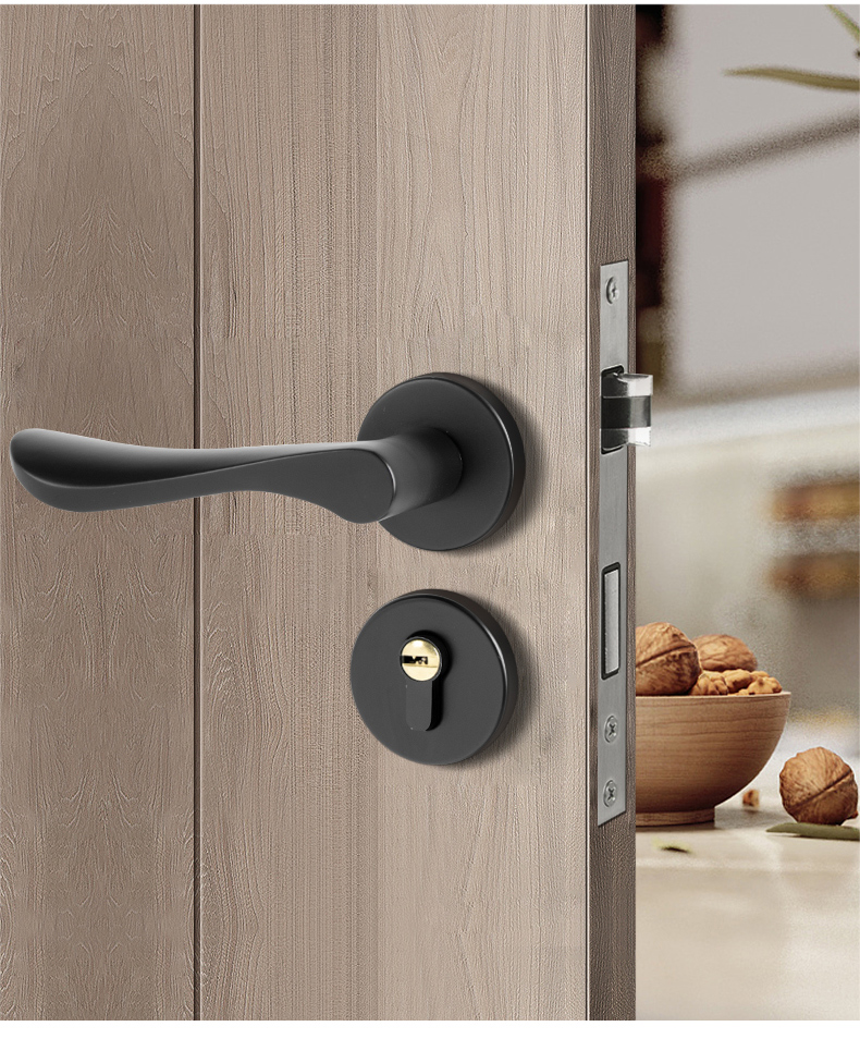 尼克门锁室内卧室磁吸静音分体锁黑色美式家用通用型木门锁门把手锁具