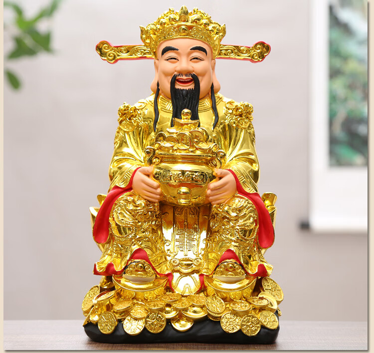 家用财神爷佛像居家供奉摆件店铺开业比干文财神神像30cm高金色如意