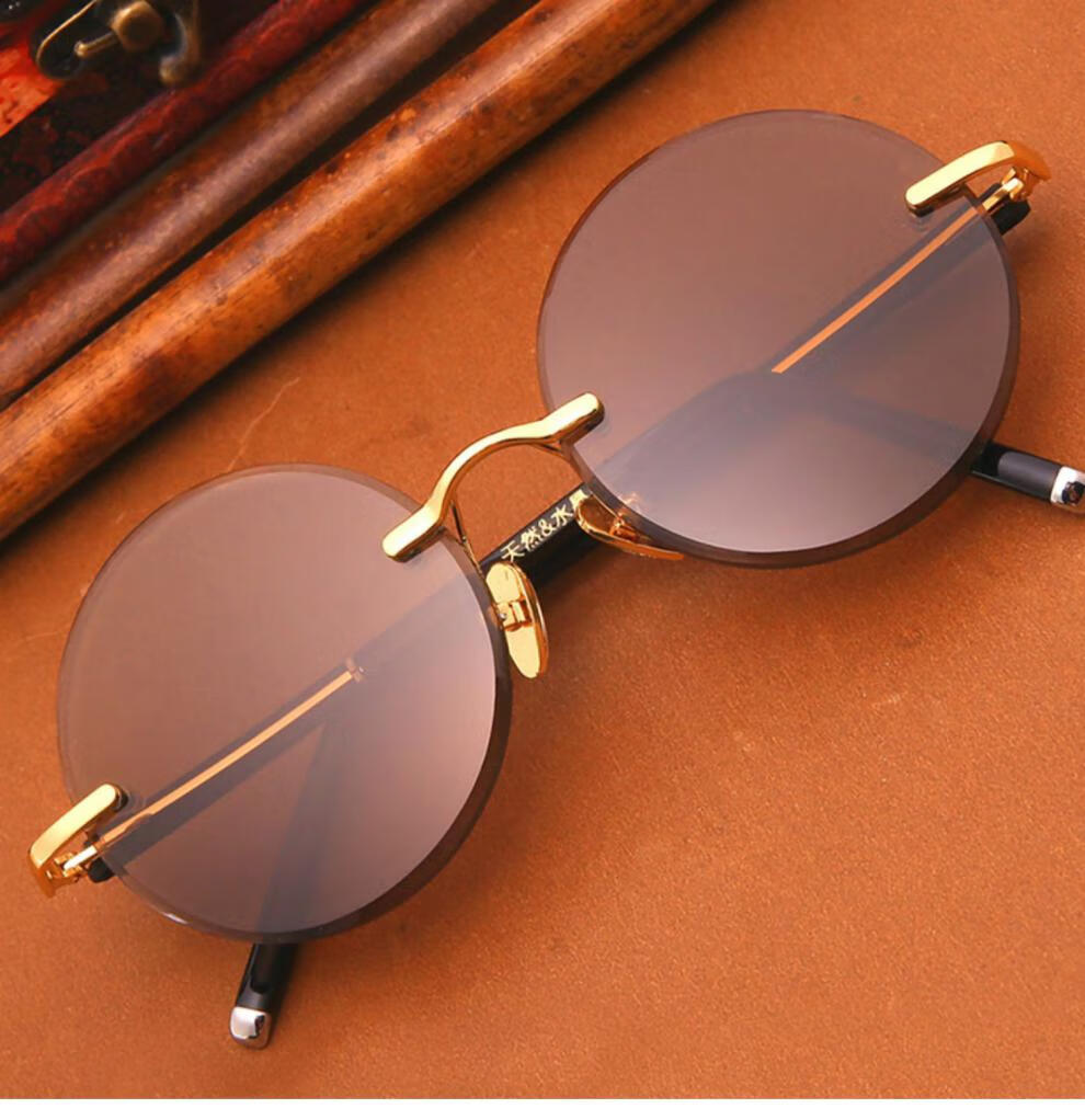 天然水晶石头眼镜东海石头镜男水晶石太阳镜墨镜圆形复古养目镜208