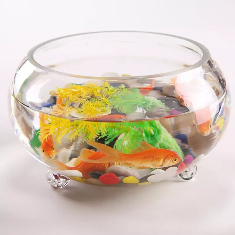 水缸养鱼玻璃加厚大号透明带爪金鱼缸乌龟缸办公室客厅桌面绿萝缸25圆