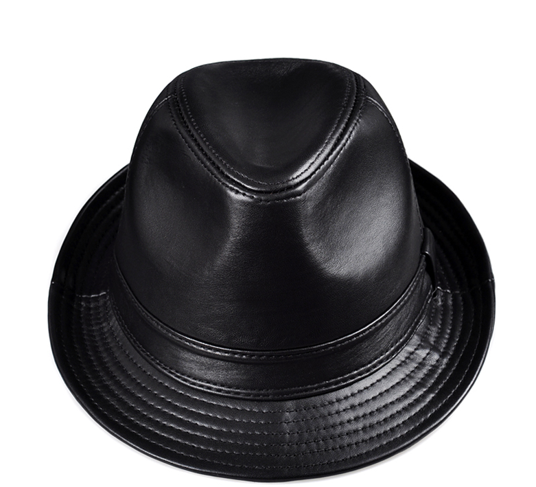 韵薇缇爵士帽秋冬季男士皮大檐绅士礼帽皮帽中老年帽户外老头帽子黑色