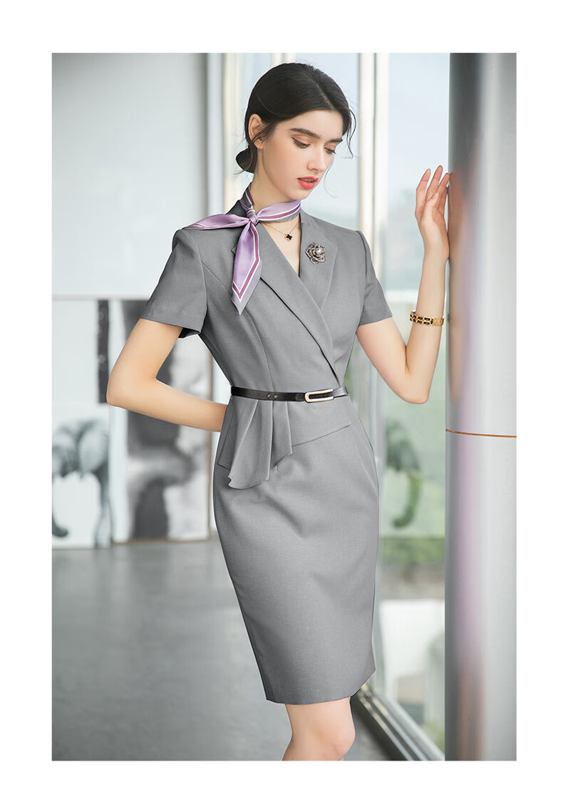 ad案场客服工装女高端房地产销售工作服灰色职业连衣裙夏 连衣裙 l