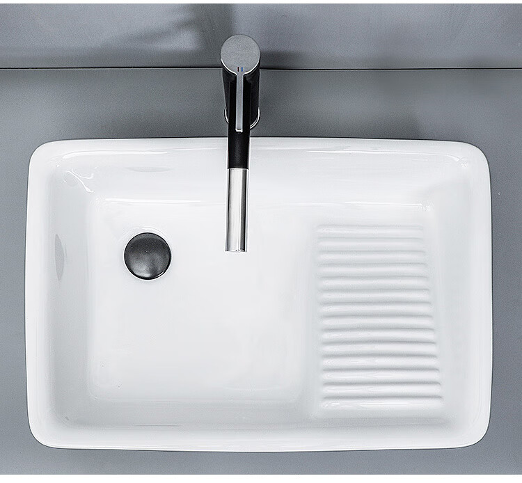 盆陶瓷洗衣盆带搓板阳台洗衣机侧下水家用小洗衣盆搓衣板水槽g505385