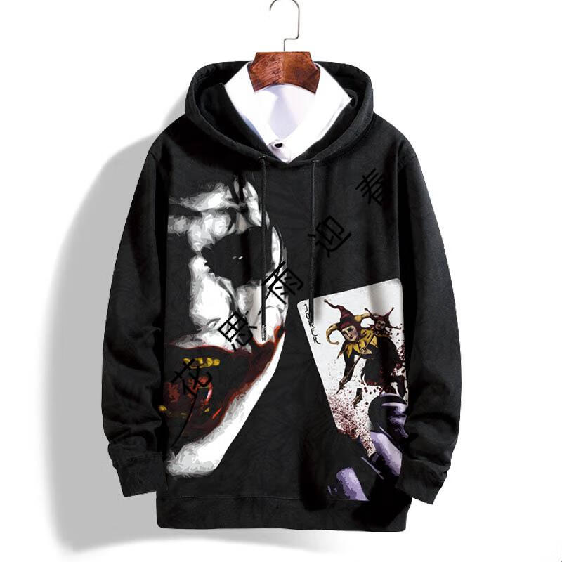 希斯莱杰小丑扑克牌欧美风扑克小丑希斯莱杰印花卫衣男连帽大码宽松带