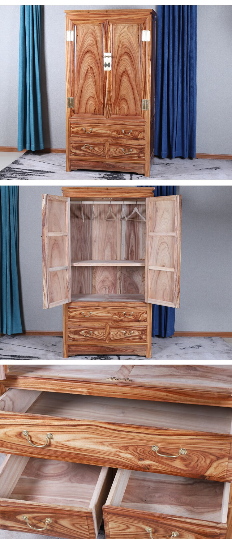 新中式香樟木衣柜全实木家用卧室双门大衣橱整体储物立柜简易定制定制