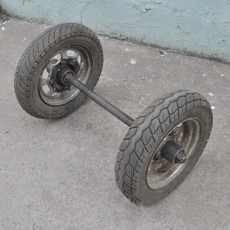推车车轮 马车轮胎 17寸真空胎 旧摩托轮改造两轮连轴马车轮 工地车轮