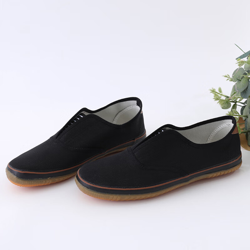 山东鲁泰布鞋工作鞋男女牛筋底一脚蹬帆低帮劳作鞋休闲甲板鞋 黑色 37