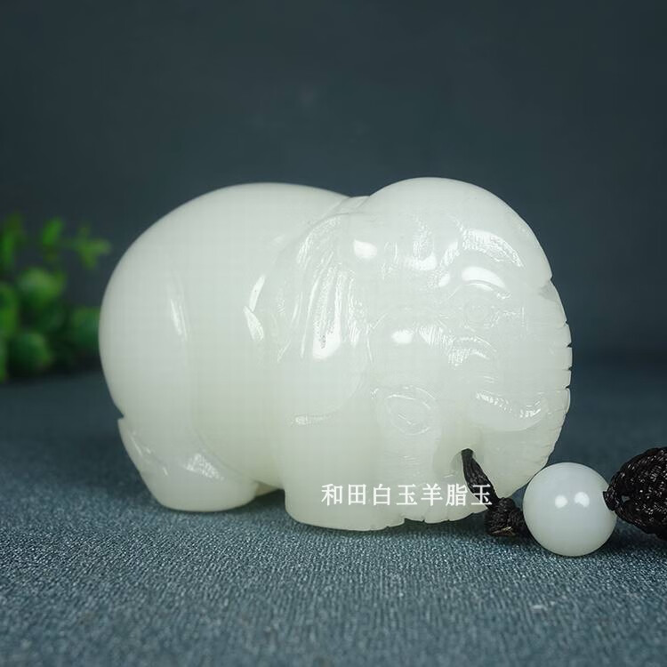 捷凤新疆和田玉把件玉象手把件羊脂级白玉大象手把件吉祥如意摆件