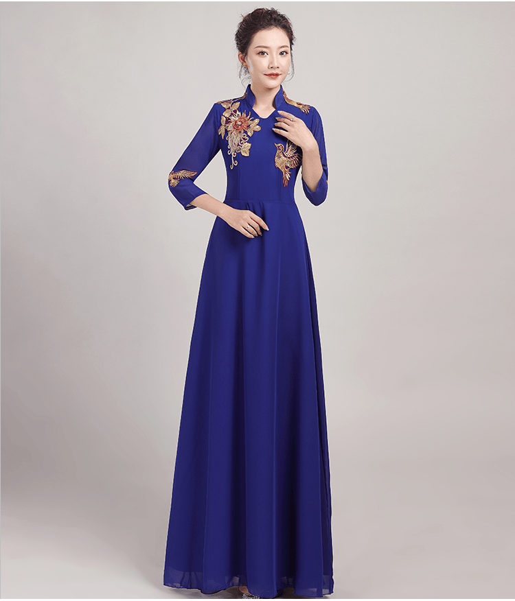 独唱演出服女国庆节舞台表演服装女大合唱团演出服中国风优雅合唱礼服