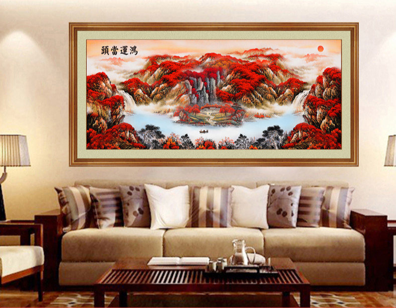 鸿运当头十字绣蒙娜丽莎印花十字绣新款线绣鸿运当头客厅大幅山水画