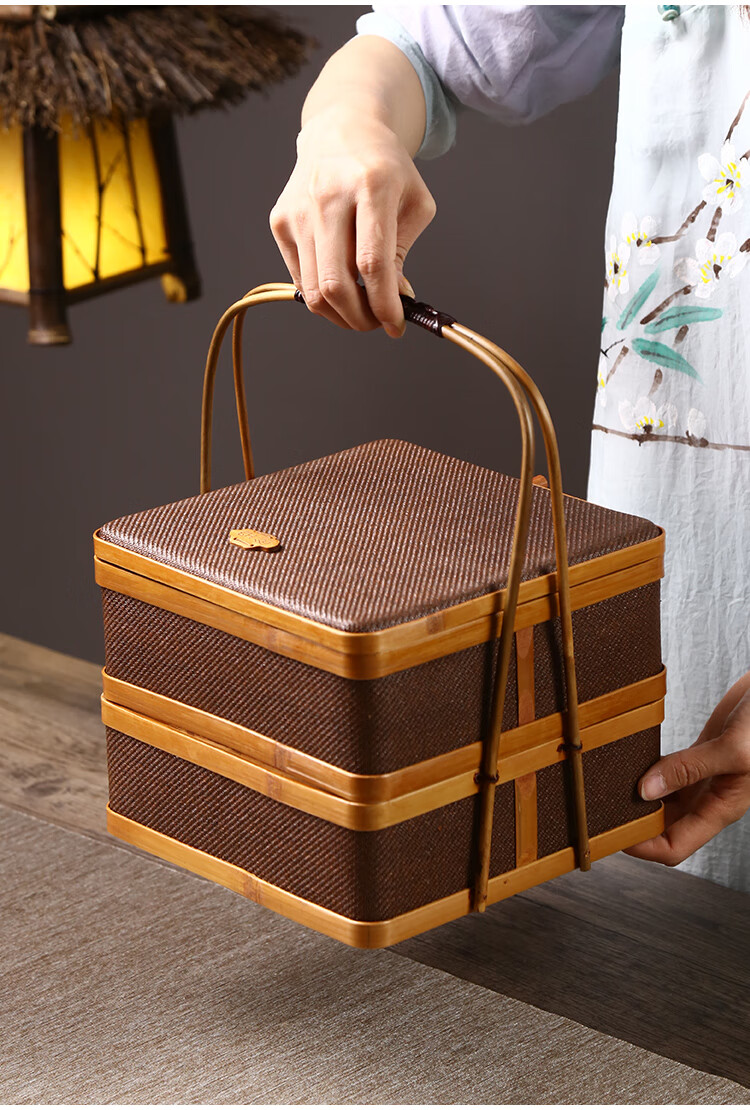 善逸 手工藤编多层复古食盒点心盒竹编户外提篮茶具收纳盒茶饼盒 藤编