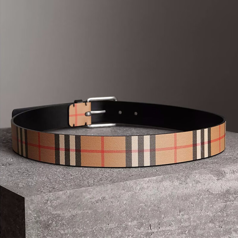 博柏利 burberry 巴宝莉腰带 男士vintage格纹针扣皮带 黑色 85