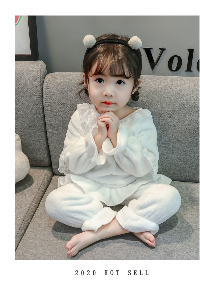 militu儿童法兰绒睡衣春秋宽松三岁女宝宝女童加厚公主珊瑚绒家居服