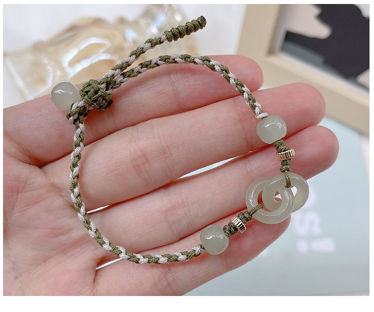 珍韵缘环环相扣和田玉双环平安扣手链女款转运编织手绳手串礼物13手围