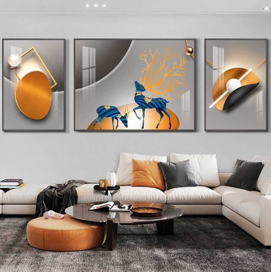 精选客厅装饰画现代简约轻奢大气沙发背景墙挂画创意几何壁画三联画