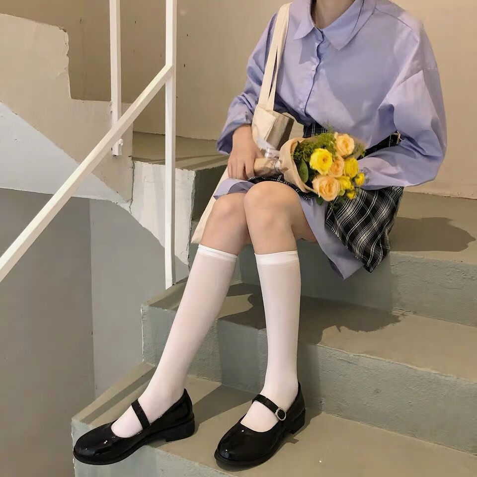 熊迪明夏季日系白色丝袜过膝高筒袜薄款萝莉jk制服软妹日常不透肉小腿
