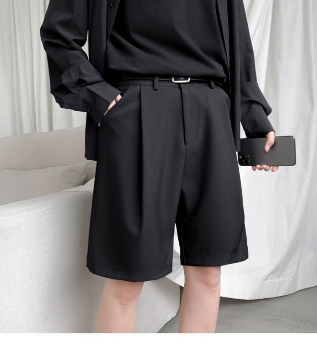 男士西装短裤西装短裤男宽松潮流直筒5分夏季薄款小西裤潮牌ins外穿垂