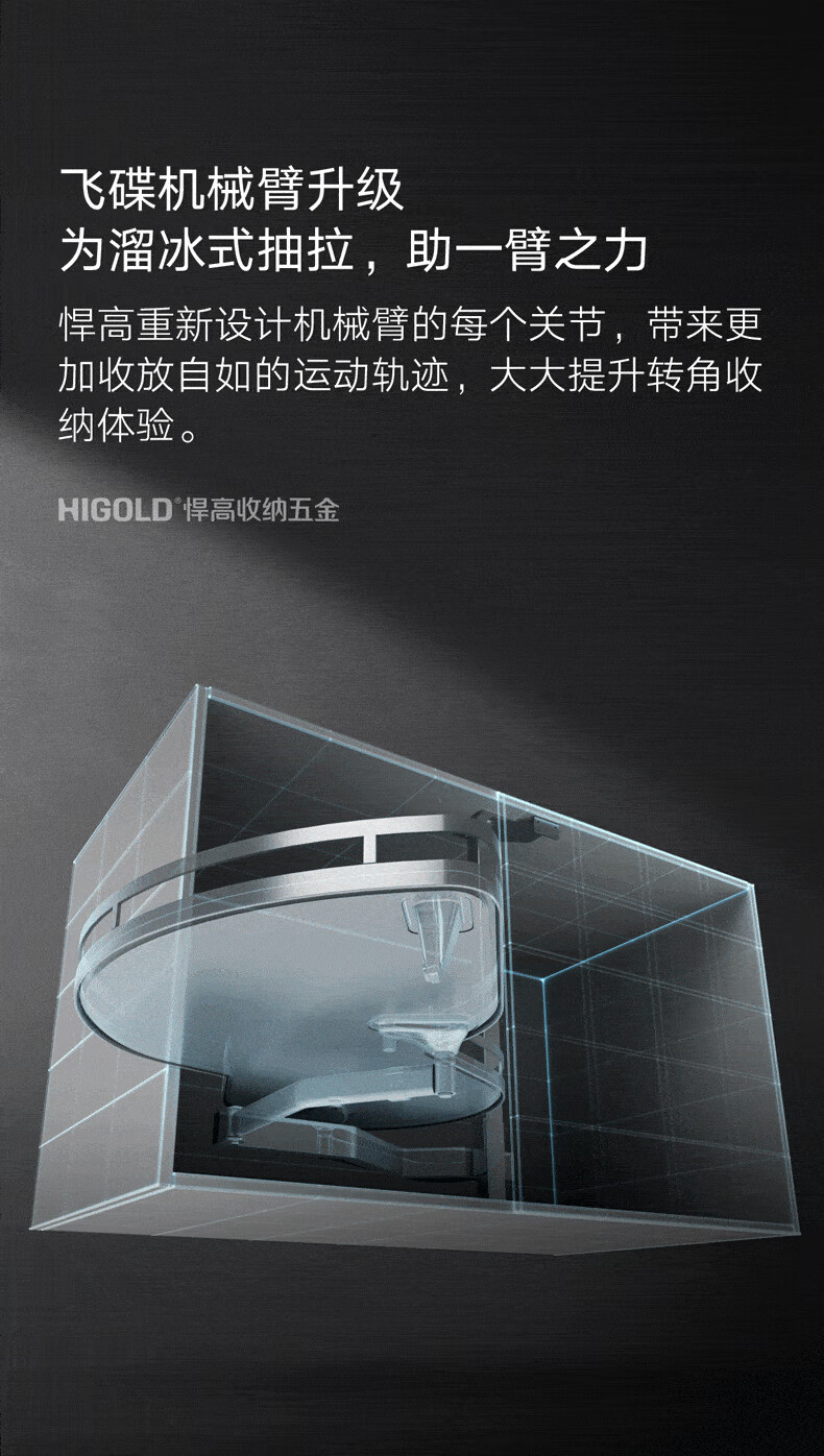 悍高higold 厨房橱柜转角拉篮900柜体阻尼旋转收纳置物架拐角飞碟调味