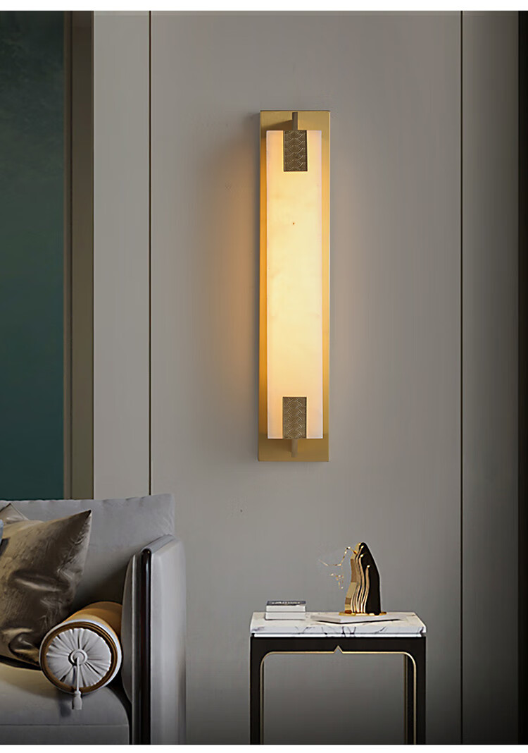 【云缨】全铜新中式壁灯云石客厅背景墙灯现代简约中国风过道卧室