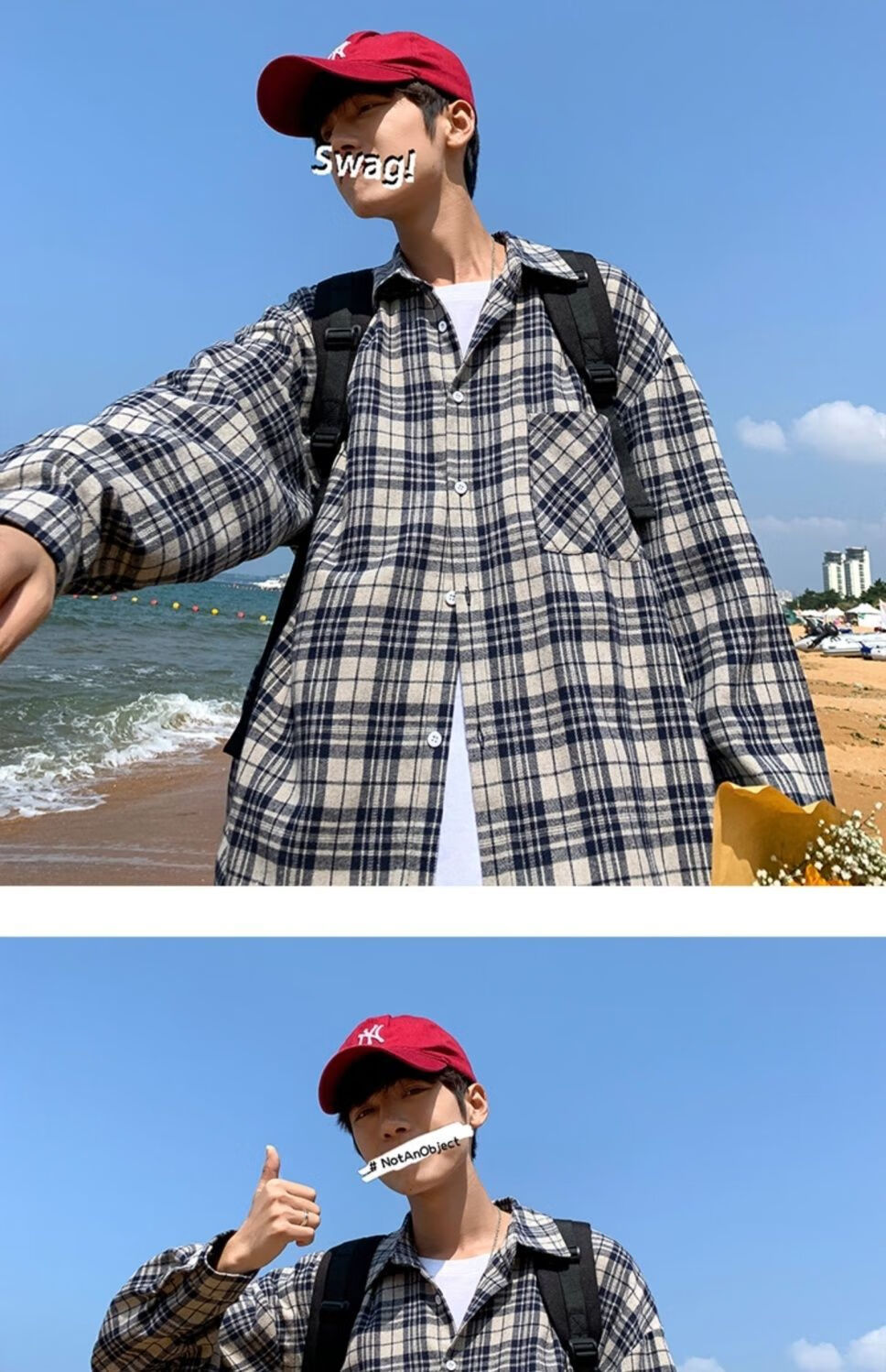 花格子衬衫男港风格子衬衫男女长袖潮流帅气宽松休闲衬衣学生工服上衣