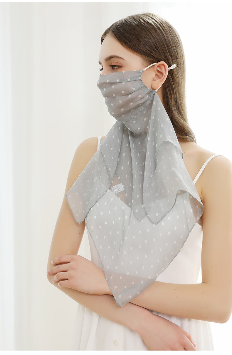 杭丝路真丝口罩女纯色防晒面纱女面罩冰丝巾遮全脸护颈一体薄款夏天