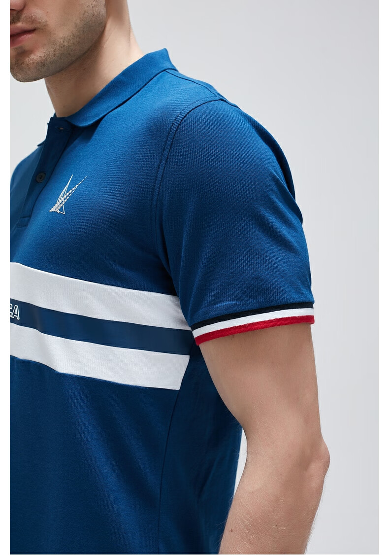 【商场同款】nautica诺帝卡男装夏季新款印logo条纹短袖翻领男 kc0241