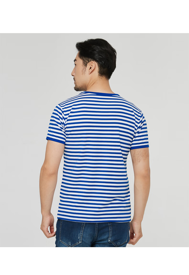 休闲 陆战队海军衫海魂衫纯绵短袖男士条纹半袖圆领情侣蓝白t恤水兵服