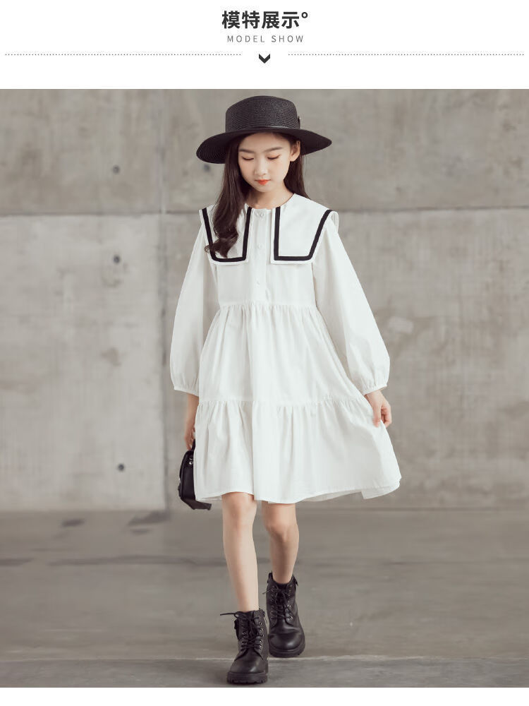 女童秋季裙子适合5-15岁女生穿的网红时尚洋气海军领连衣裙儿童中大童