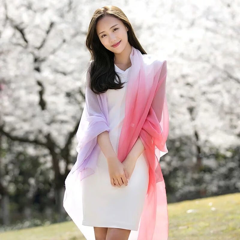 180160cm户外防晒渐变丝巾旅游拍照披肩海滩沙滩巾旅行围巾百搭枣粉