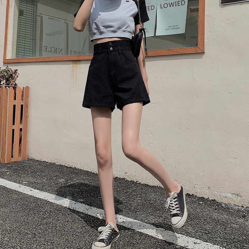 牛仔短裤女夏季2022新款显瘦辣妹大号a字宽松卷边阔腿热裤浅蓝腰带299