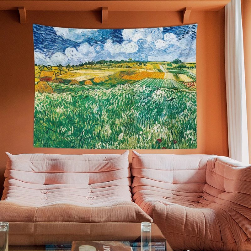 床头油画风景挂毯 梵高油画挂布艺术风景挂毯卧室床头装饰墙1布沙发