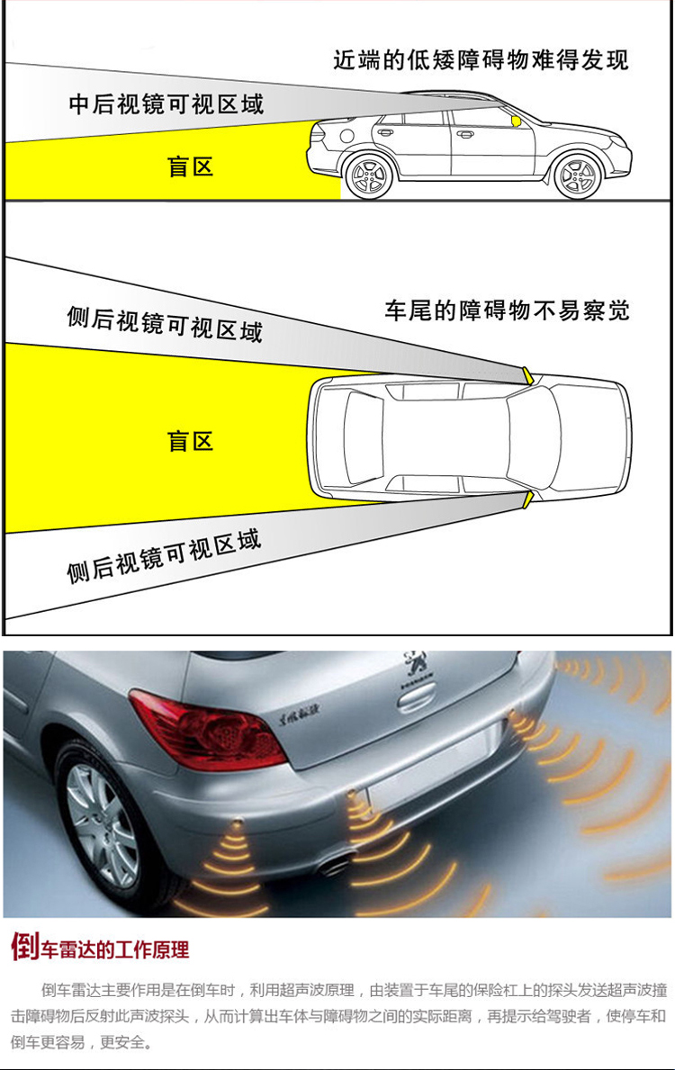 适用于倒车雷达 4探头6探头8探头蜂鸣声真人语音双核月牙屏前后雷达