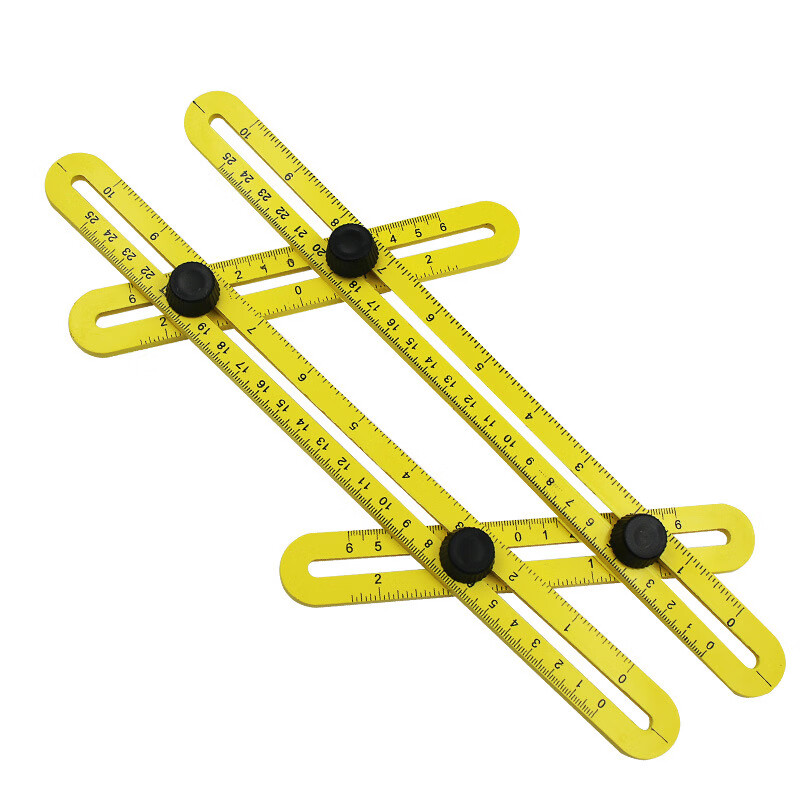多功能折叠尺塑料不锈钢活动四折尺四边平行尺多角度尺子黄色塑料款