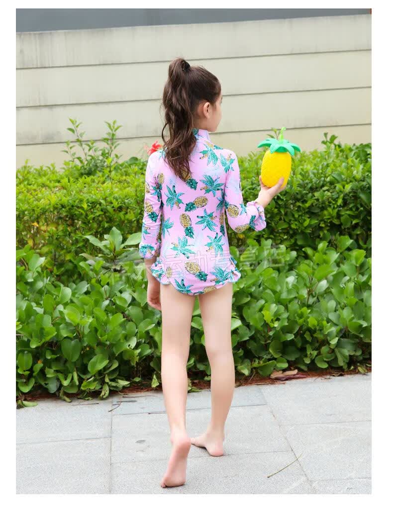 三奇佑游同款儿童长袖泳衣女孩连体防晒可爱宝宝中大童韩国小童女童