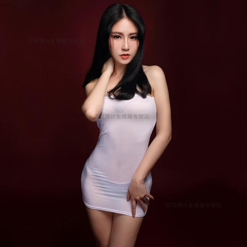 女夏季内衣显瘦抹胸连衣裙透明冰丝齐髀短裙性感紧身一步裙免脱制服