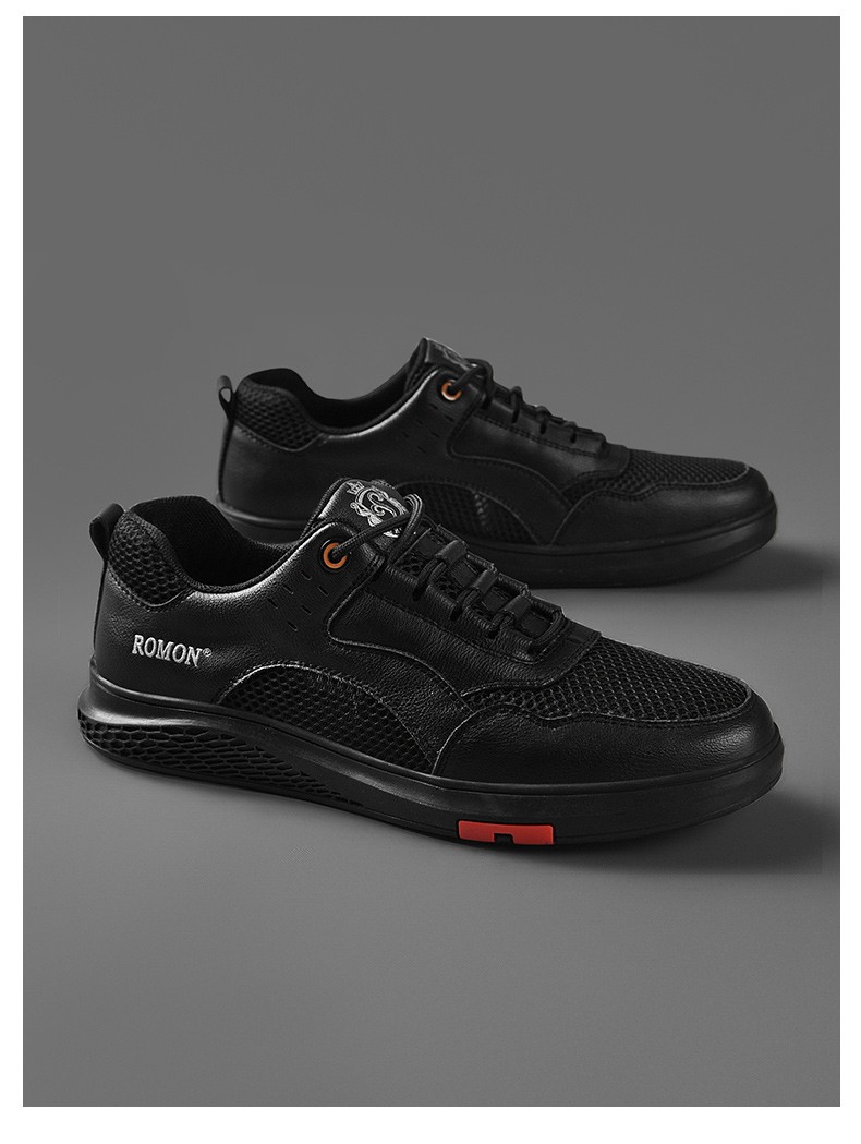 罗蒙romon男士时尚休闲鞋春季新款韩版简约透气网面低帮鞋子白色41