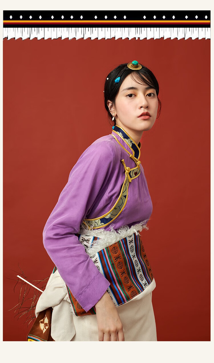 藏服女传统藏式藏族衬衣女盘扣上衣女立领简约色长袖藏装上衣靓宫