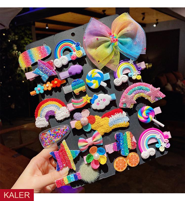 kaler彩虹发夹韩国儿童女童宝宝公主侧边发卡夹子可爱日系bb夹卡碎发