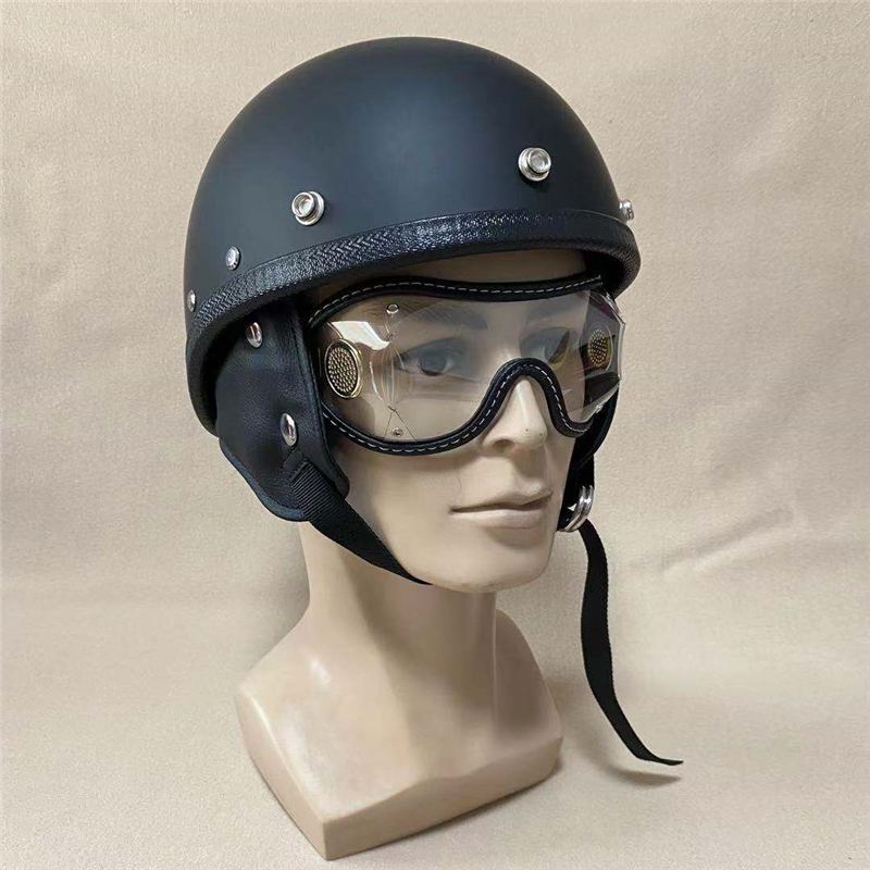 复古防尘防虫男女机车骑行皮框护目镜滑雪跳伞马术风镜绿野客黑框透明